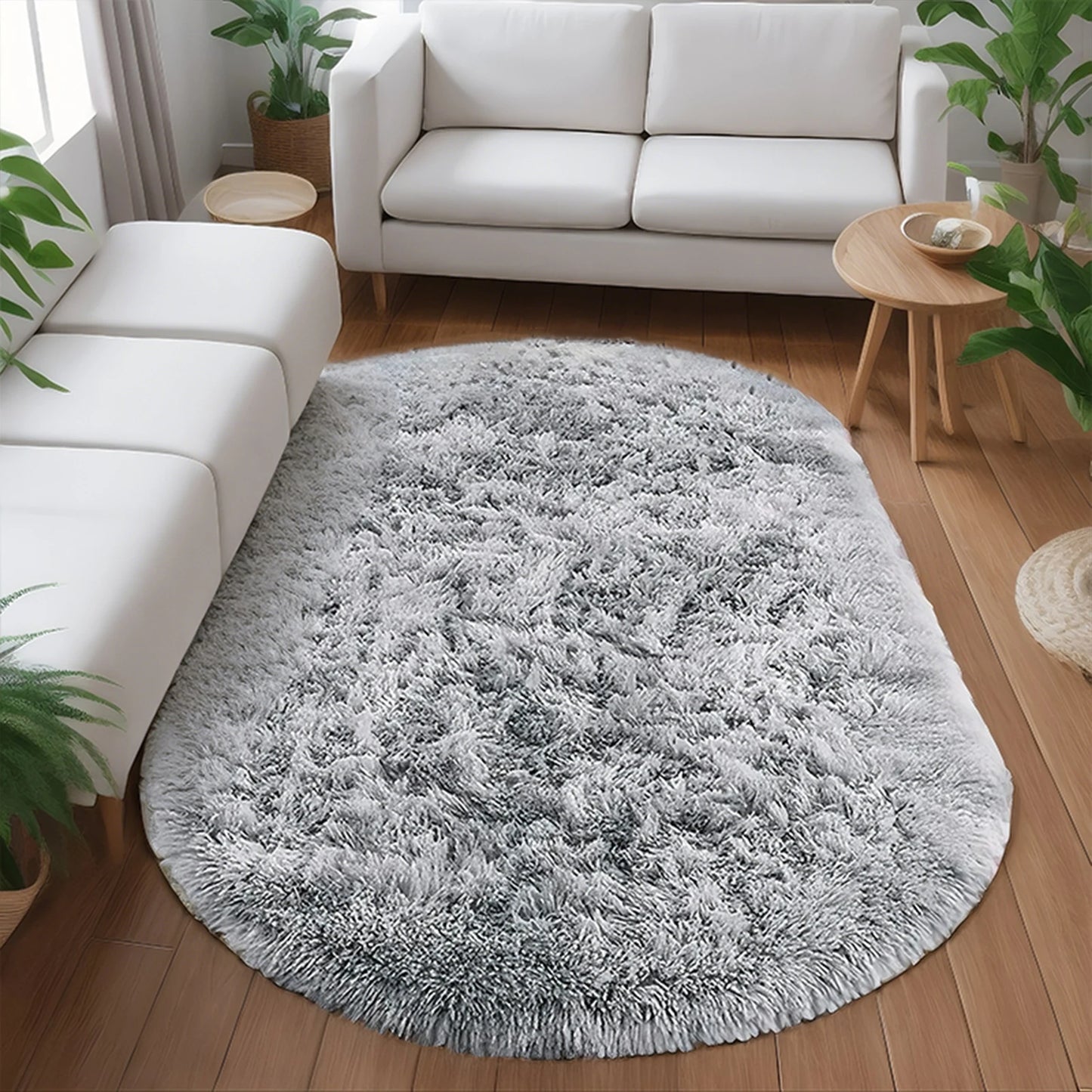 Luxury Grey Oval Rug Soft and plush oval rug in grey, ideal for living rooms and bedrooms
