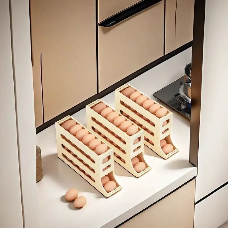 Fridge Egg Holder – 4-layer rolling egg organizer for fridge