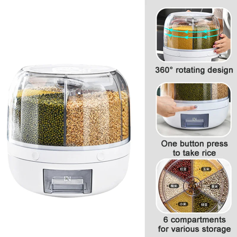 6KG Rotating Rice Dispenser – Airtight Grain Storage Container