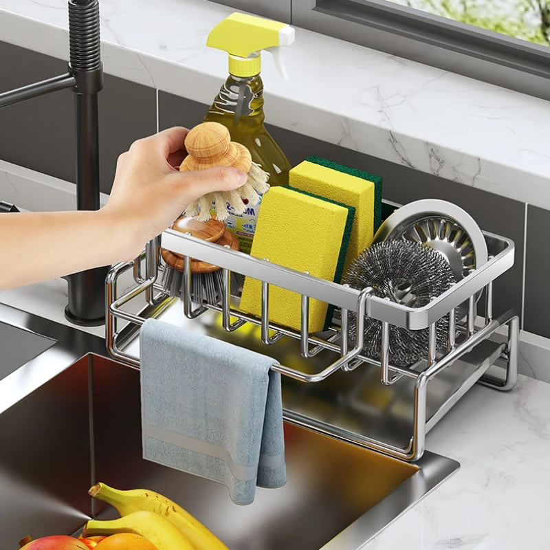 Stainless Steel Sink Rack – Sponge, Soap & Towel Organizer