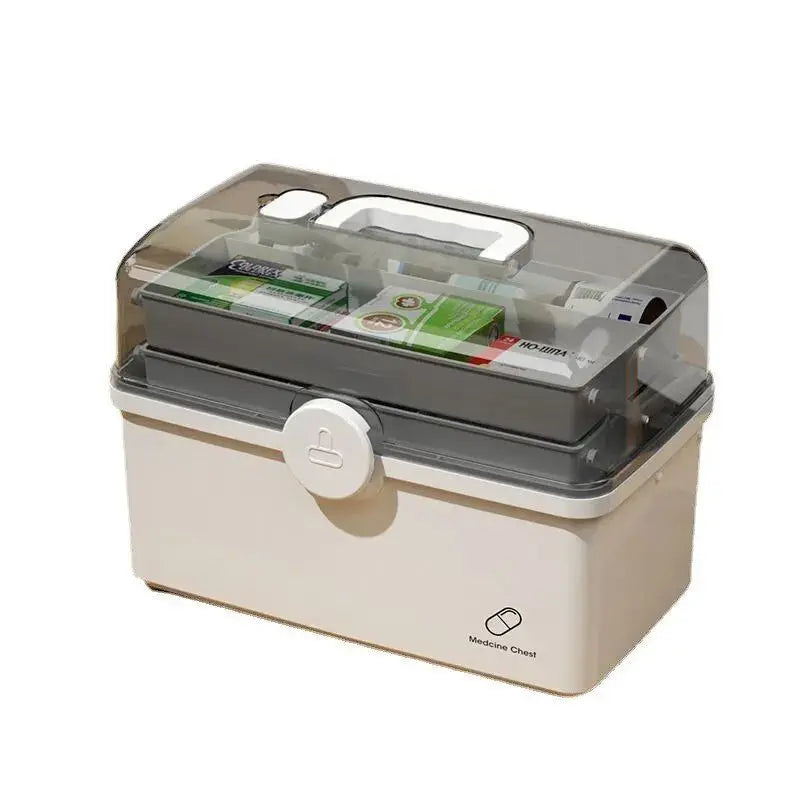 1pc White Large Capacity Medicine Box – Large medicine storage box with layers