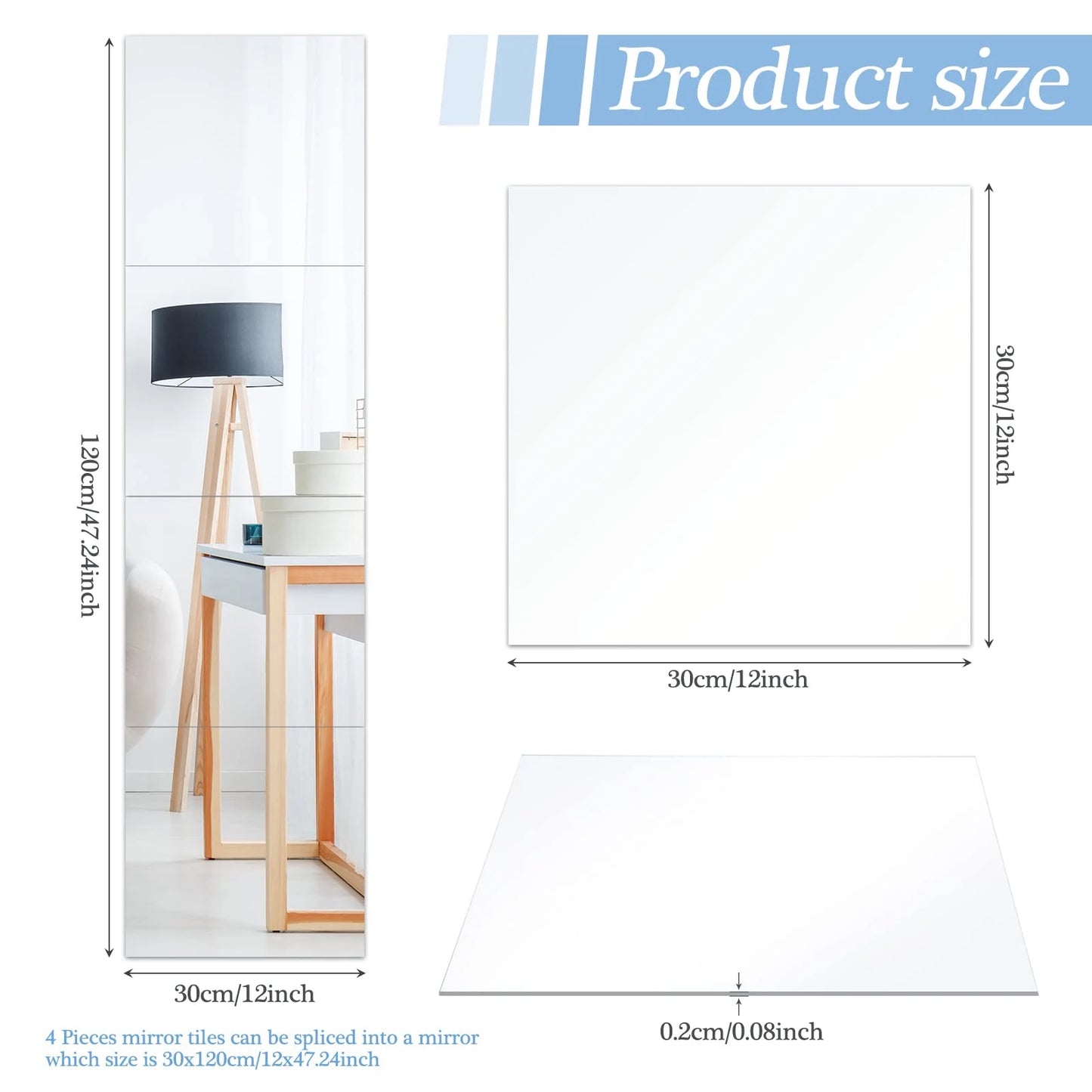 4x 3D Mirror Wall Stickers – Self-Adhesive Acrylic, 2mm Thick