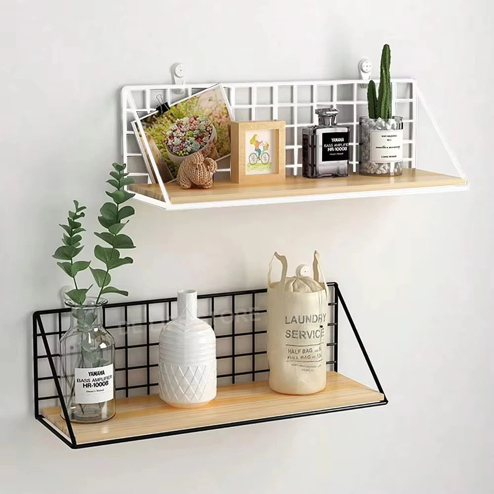 No-Drill Wall Shelves Wooden shelves for wall storage and decor