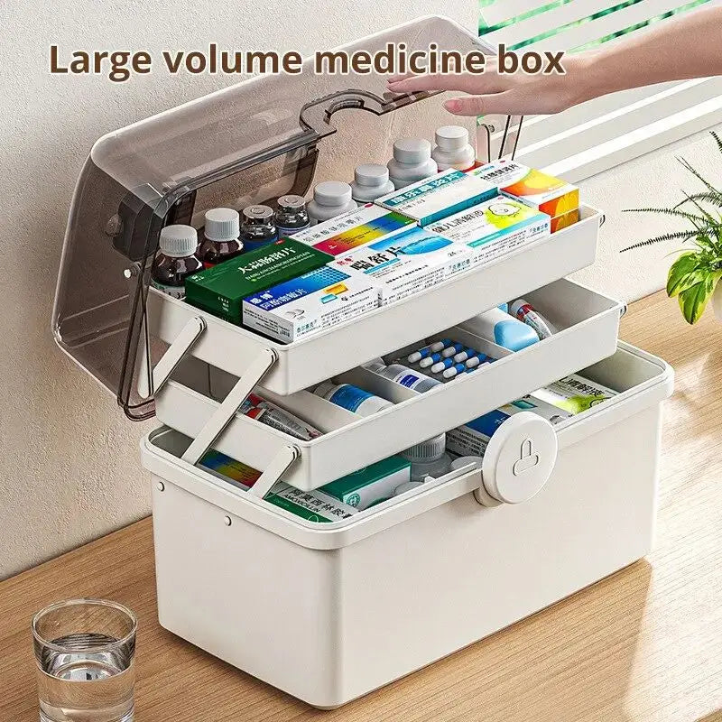 1pc White Large Capacity Medicine Box – Large medicine storage box with layers