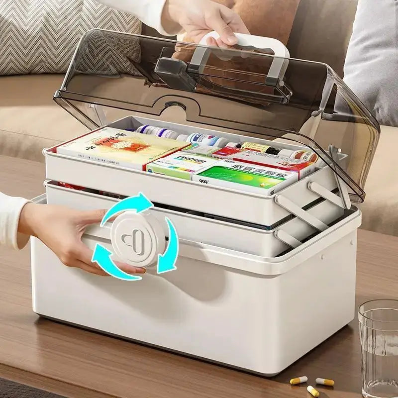 1pc White Large Capacity Medicine Box – Large medicine storage box with layers