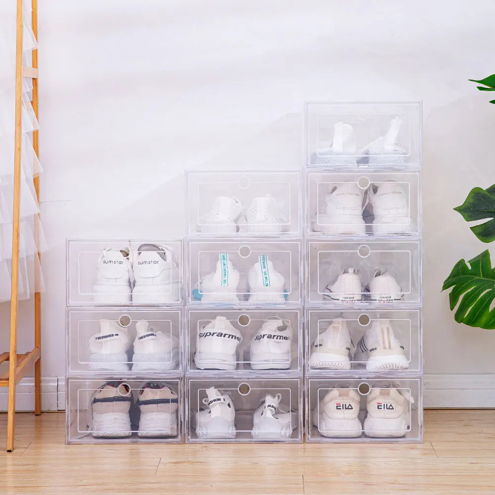 6pcs/set Transparent Plastic Shoes Case – Stackable shoe organizer boxes