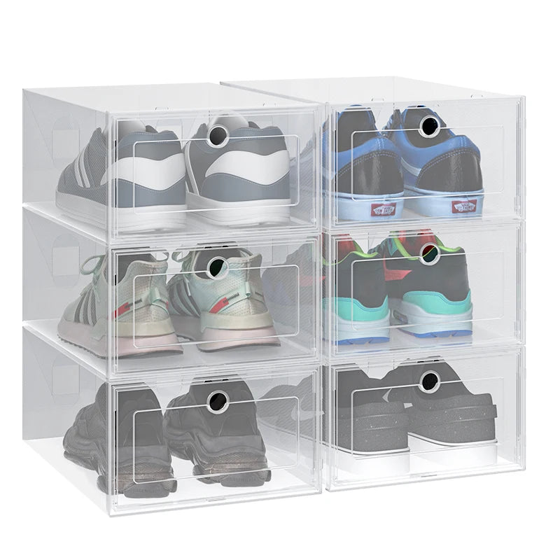 6pcs/set Transparent Plastic Shoes Case – Stackable shoe organizer boxes