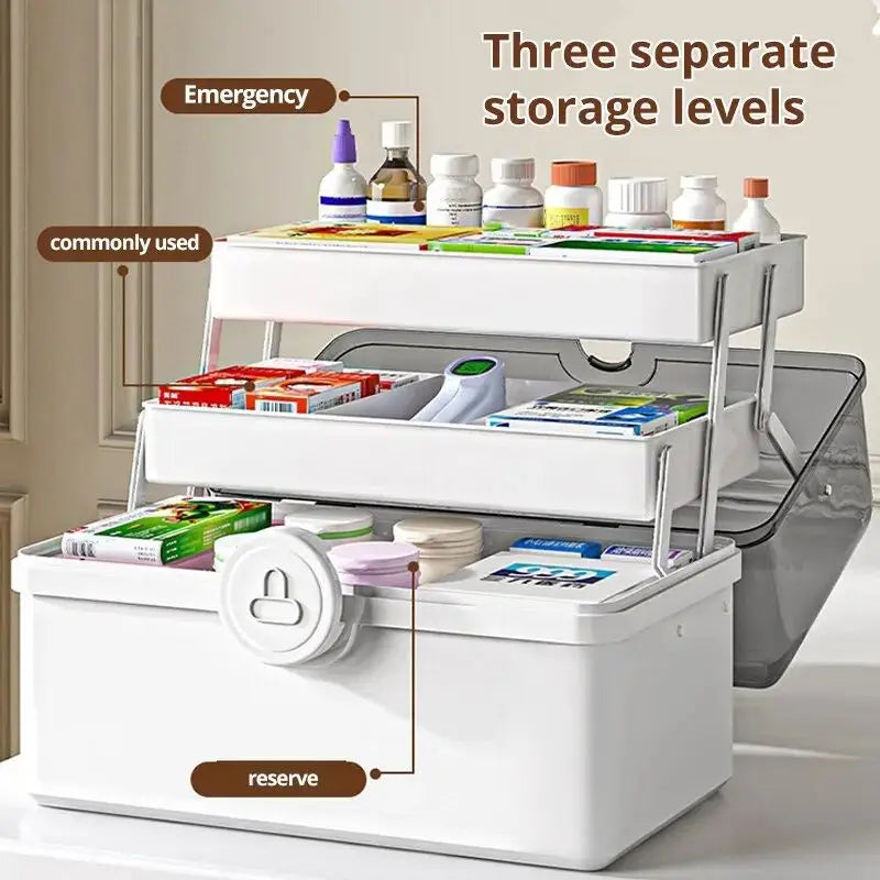 1pc White Large Capacity Medicine Box – Large medicine storage box with layers