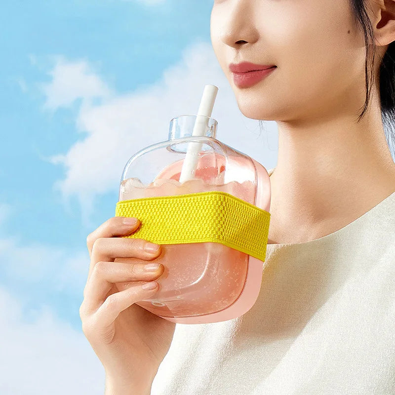 500/800ML Ice Cup with Straw – Press Ice Mold for Cold Drinks