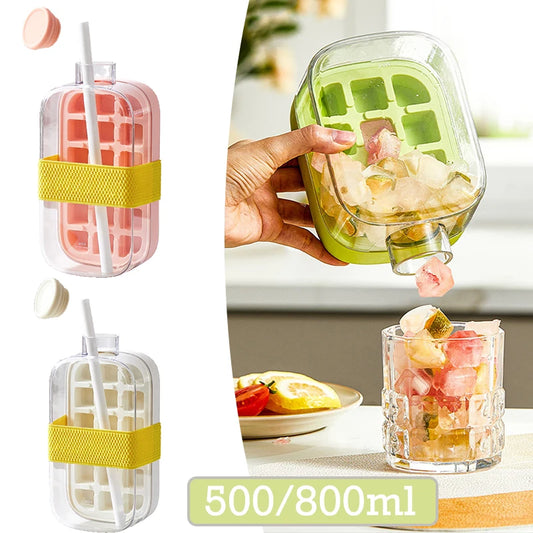 500/800ML Ice Cup with Straw – Press Ice Mold for Cold Drinks