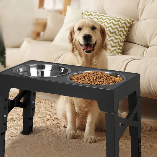 Elevated Feeder Bowls Adjustable raised stand with stainless steel bowls for dogs