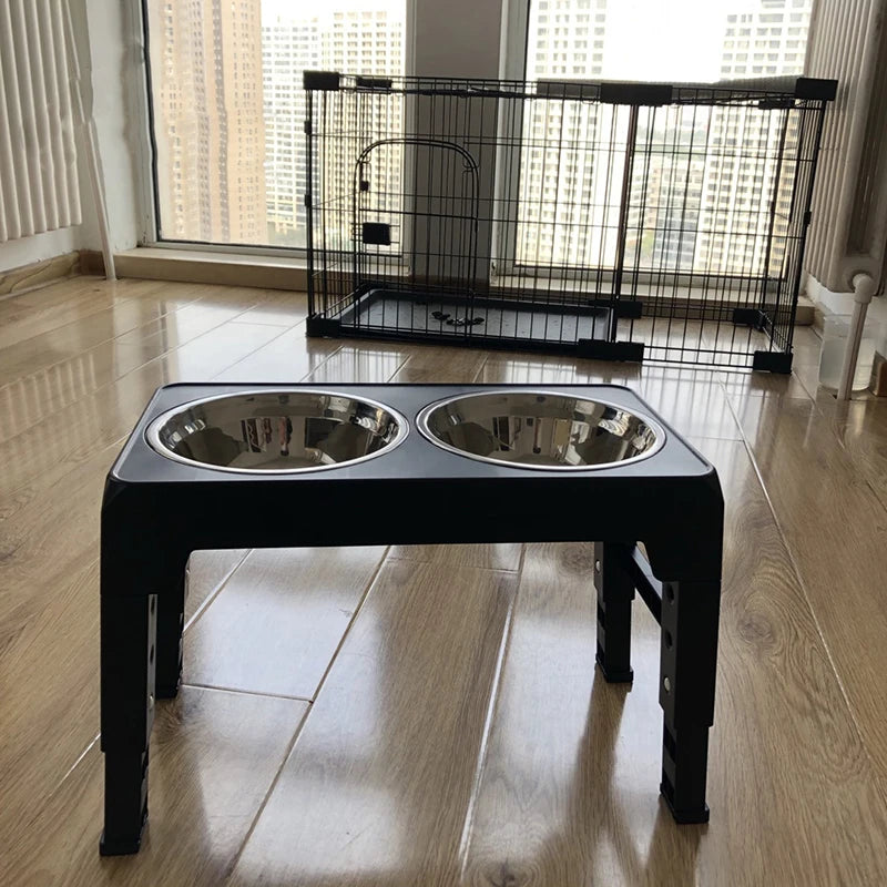 Elevated Feeder Bowls Adjustable raised stand with stainless steel bowls for dogs