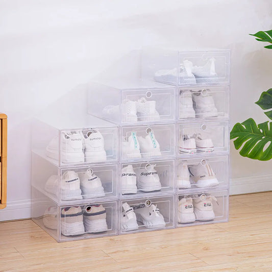 6pcs/set Transparent Plastic Shoes Case – Stackable shoe organizer boxes