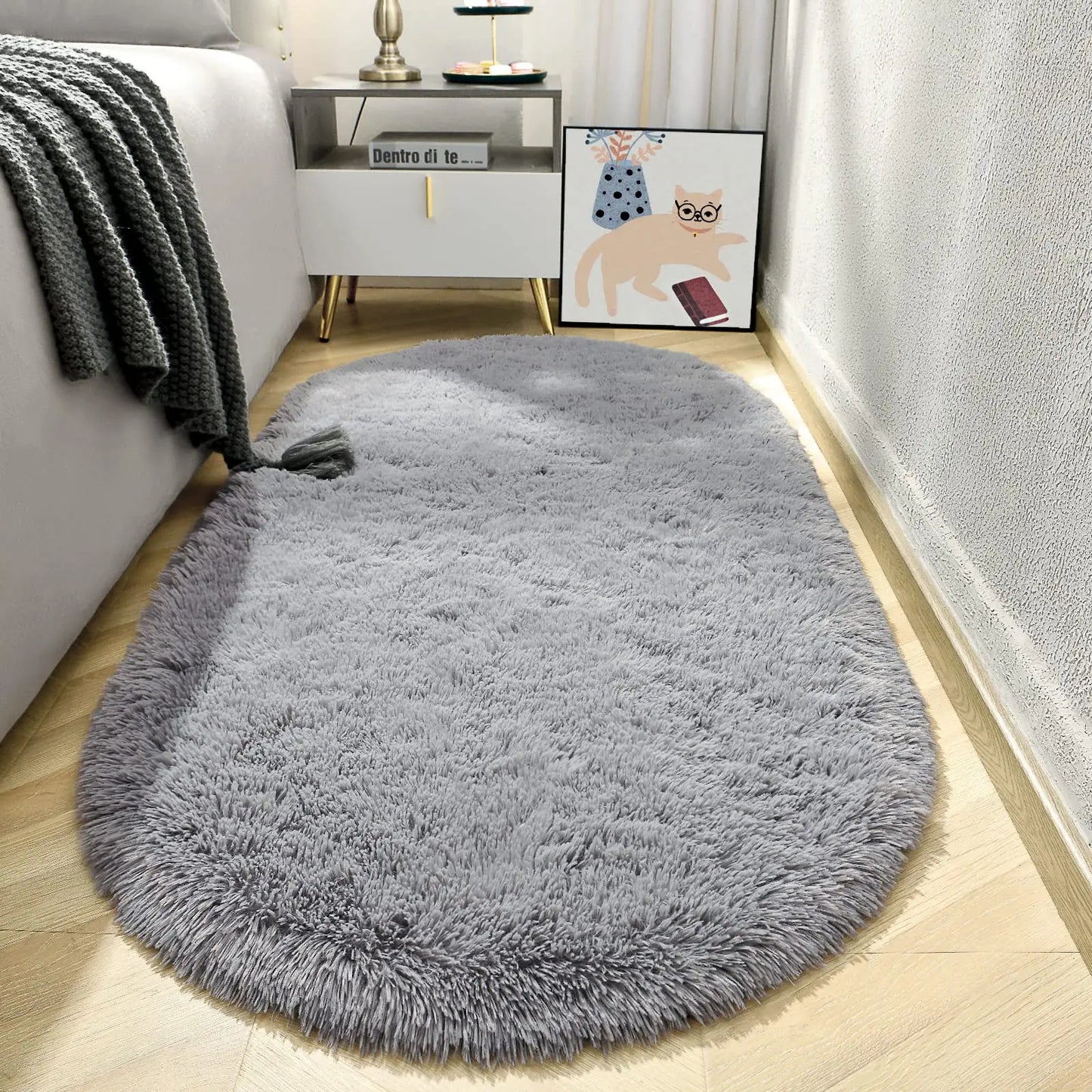 Luxury Grey Oval Rug Soft and plush oval rug in grey, ideal for living rooms and bedrooms