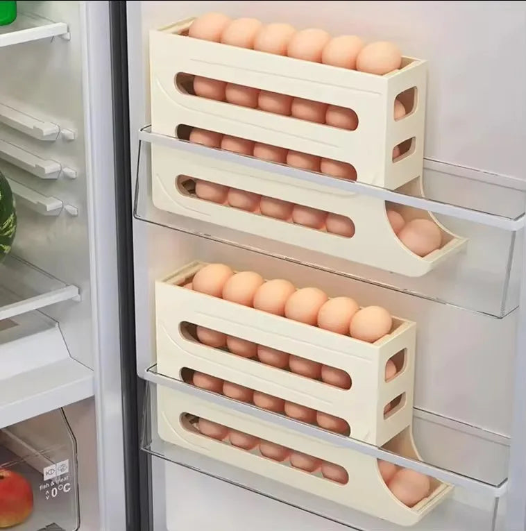 Fridge Egg Holder – 4-layer rolling egg organizer for fridge